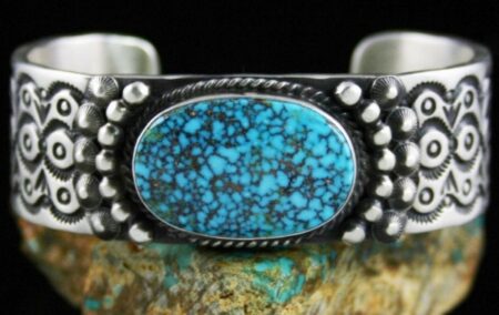 Herman Smith Rare Gem Grade Kingman Spiderweb Turquoise Double Sided Bracelet