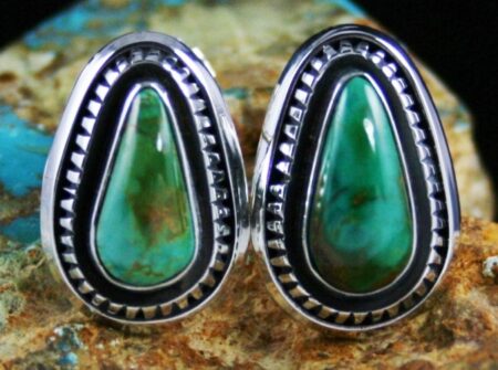 Leonard Nez High Grade Royston Turquoise Shadowbox Design Earrings