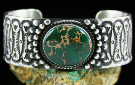 Herman Smith Rare Gem Grade Royston Spiderweb Turquoise Double Sided Sterling Silver Bracelet