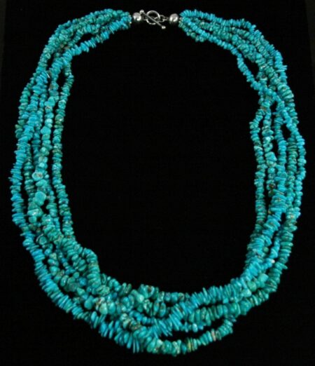 Five Strand Rare Gem Grade Morenci Turquoise Nugget Necklace