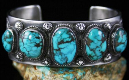 Calvin Martinez Rare Gem Grade Godber Burnham Turquoise Ingot Row Bracelet