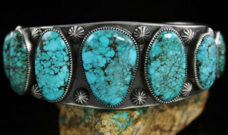 Sammie Kescoli Begay Rare Gem Grade Godber Burnham Spiderweb Turquoise Ingot Row Bracelet
