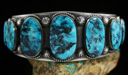 Sammie Kescoli Begay Rare Gem Grade Apache Blue Turquoise Ingot Row Bracelet