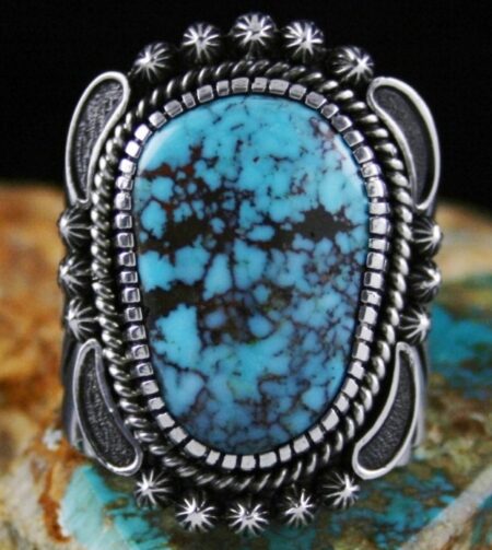 Thomas Jim Rare Gem Grade Godber Burnham Spiderweb Turquoise Ring