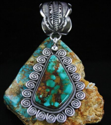 Terry Martinez Rare Gem Grade Royston Spiderweb Turquoise Pendant