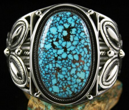 Terry Martinez Rare Gem Grade Red Web Kingman Turquoise Reposse Bracelet