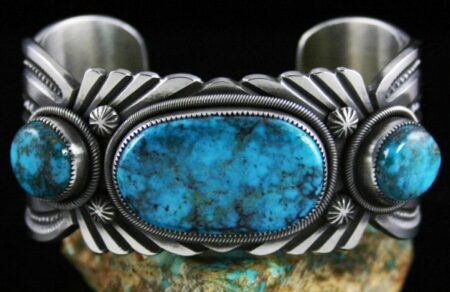 Sammie Kescoli Begay Rare Gem Grade Stormy Mountain Turquoise Ingot Bracelet