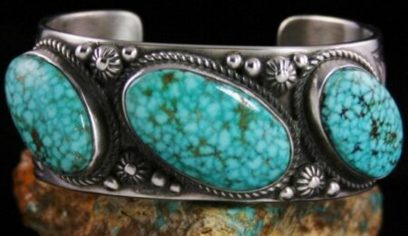 Calvin Martinez Rare Gem Grade Turquoise Mountain Spiderweb Ingot Bracelet
