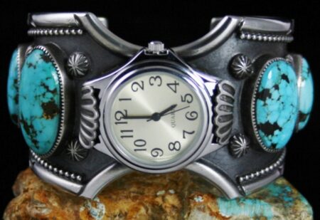 Sammie Kescoli Begay Rare High Grade Godber Burnham Spiderweb Turquoise Ingot Watch Bracelet