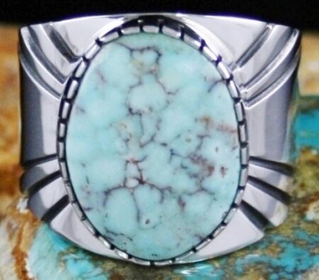 Leonard Nez Rare Gem Grade Dry Creek Spiderweb Turquoise Ring