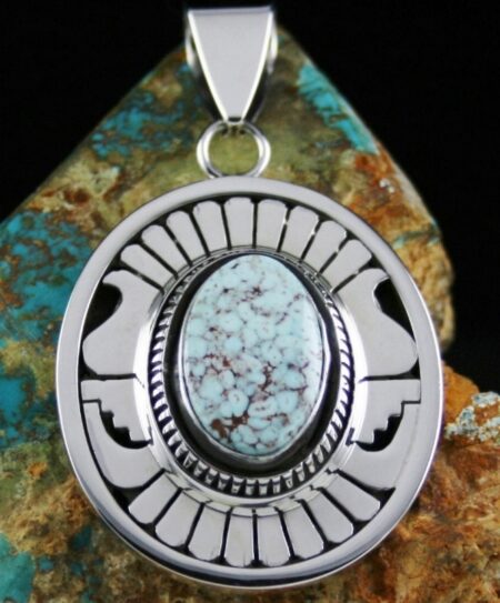 Leonard Nez Rare Gem Grade Dry Creek Spiderweb Turquoise Overlay Pendant