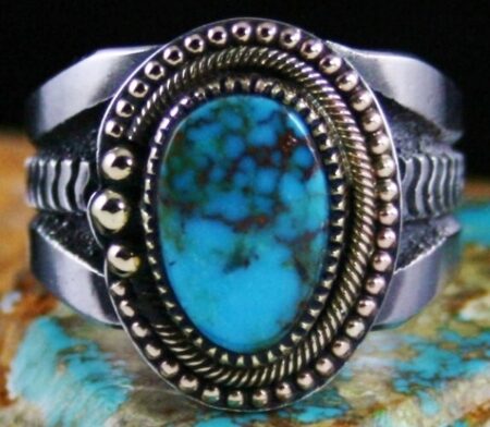 Sammie Kescoli Begay Rare Gem Grade Candelaria Spiderweb Turquoise Solid 18K Gold Over Ingot Sterling Silver Ring