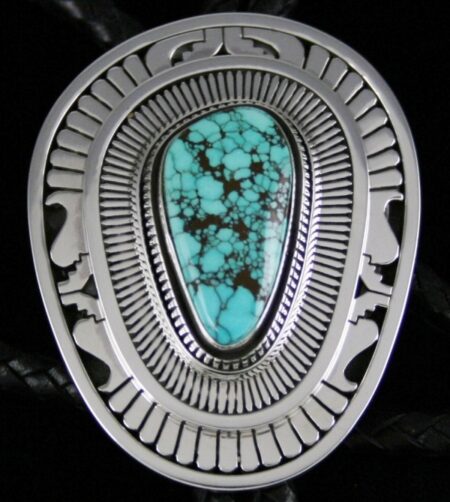 Leonard Nez Rare Gem Grade Godber Burnham Spiderweb Turquoise Overlay Bolo Tie