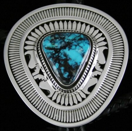 Leonard Nez Rare Gem Grade Apache Blue Turquoise Overlay Bolo Tie