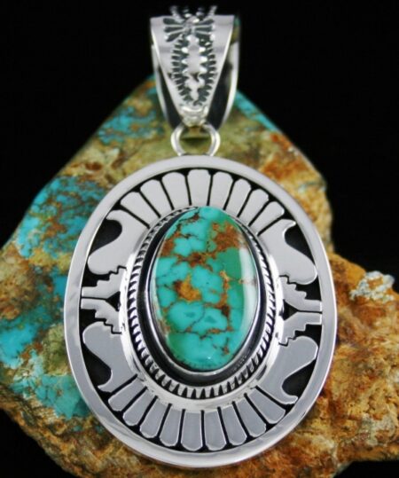 Leonard Nez Rare Gem Grade Royston Spiderweb Turquoise Overlay Pendant