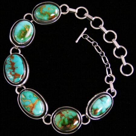 Leonard Nez Rare Gem Grade Royston Turquoise Shadowbox Design Link Bracelet