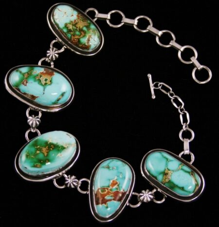 Leonard Nez Rare Gem Grade Royston Turquoise Shadowbox Design Link Bracelet