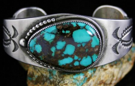 Sammie Kescoli Begay Rare Gem Grade Aztec Spiderweb Turquoise Ingot Bracelet