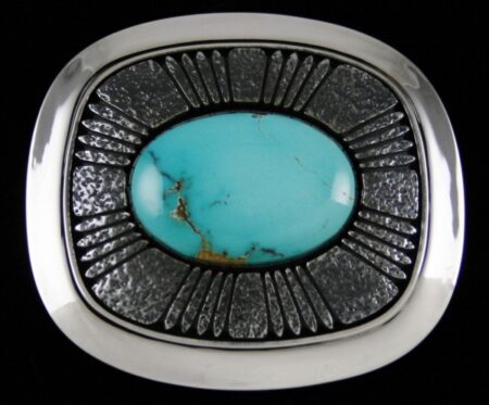 Alfred Joe Rare Gem Grade Aztec Turquoise Shadowbox Belt Buckle