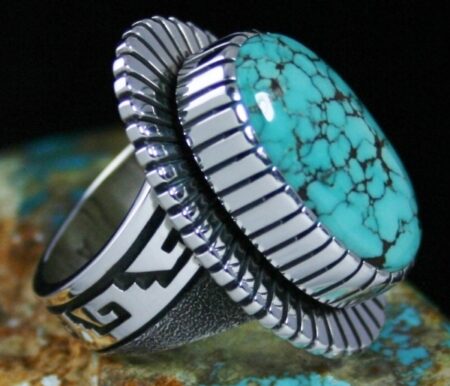 Alton Bedonie Rare High Grade Godber Burnham Spiderweb Turquoise Ring
