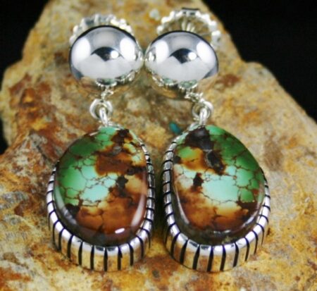 Alton Bedonie Rare Gem Grade Royston Spiderweb Turquoise Dangle Earrings
