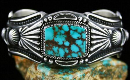 Harry H. Begay Rare Gem Grade Pilot Mountain Spiderweb Turquoise Hammered Ingot Bracelet