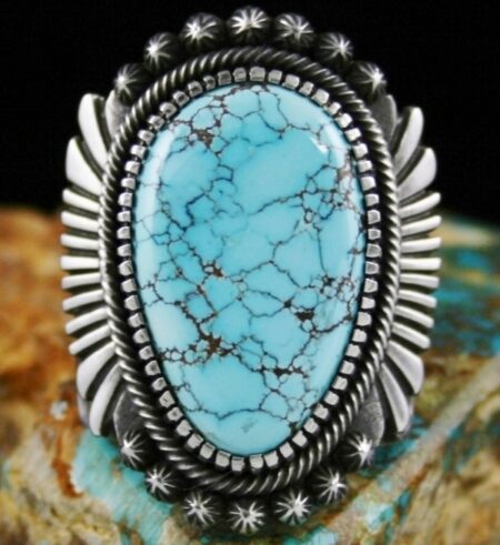 Thomas Jim Rare High Grade Number Eight Spiderweb Turquoise Ring