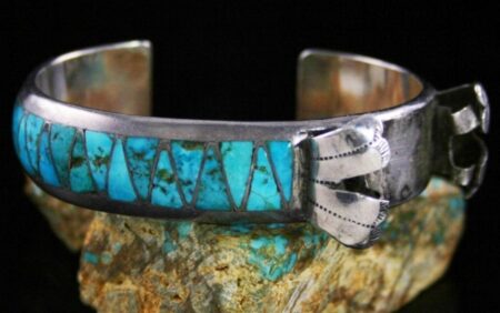 1960s Panteah Blue Gem Turquoise Inlay Watch Bracelet