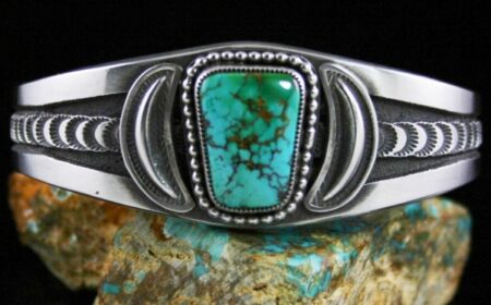 Sammie Kescoli Begay Rare High Grade Easter Blue Spiderweb Turquoise Ingot Bracelet