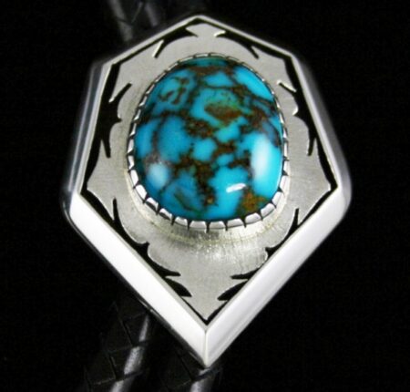Leo Yazzie Rare Gem Grade Red Mountain Spiderweb Turquoise Overlay Bolo Tie