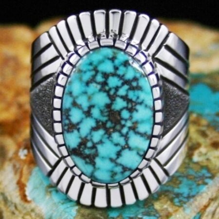 Alton Bedonie Rare Gem Grade Turquoise Mountain Spiderweb Ring