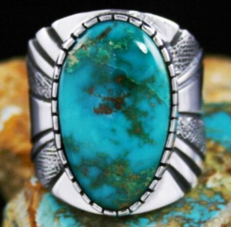 Leonard Nez Rare Gem Grade Blue Gem Turquoise Ring