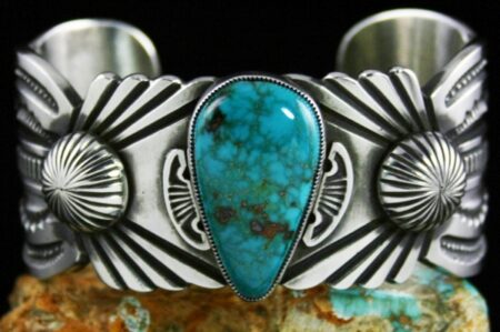 Sammie Kescoli Begay Rare Gem Grade Easter Blue Spiderweb Turquoise Ingot Bracelet