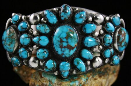 Calvin Martinez Rare Gem Grade Candelaria Spiderweb Turquoise Ingot Cluster Bracelet