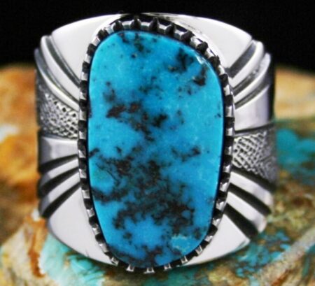 Leonard Nez Rare Gem Grade Candelaria Turquoise Ring