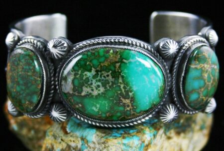 Calvin Martinez Rare Gem Grade Carico Lake Spiderweb Turquoise Ingot Bracelet