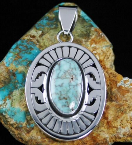 Leonard Nez Rare Gem Grade Dry Creek Turquoise Overlay Pendant
