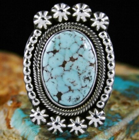 Ned Nez Rare Gem Grade Dry Creek Spiderweb Turquoise Ring