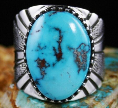 Leonard Nez Rare High Grade Tyrone Turquoise Ring