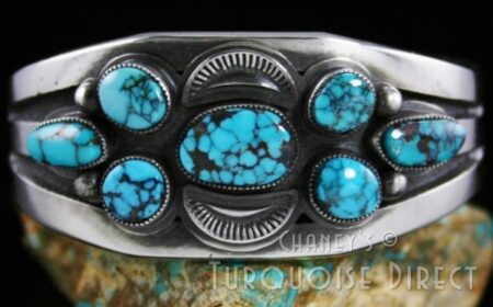 Sammie Kescoli Begay Rare Gem Grade Candelaria Spiderweb Turquoise Ingot Cluster Bracelet