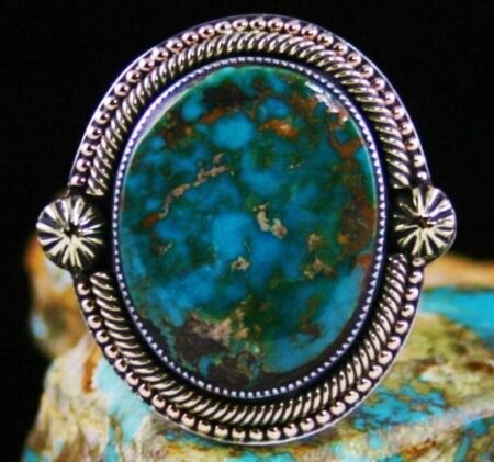 Sammie Kescoli Begay Rare Gem Grade Easter Blue Turquoise Solid 18K Gold Over Ingot Sterling Silver Ring