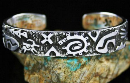 Kee Yazzie Double Sided Anasazi Petroglyph Design Overlay Bracelet