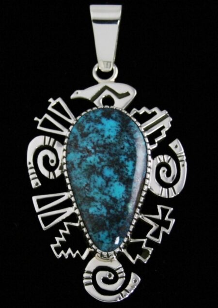 Kee Yazzie Rare Gem Grade Apache Blue Turquoise Petroglyph Pendant