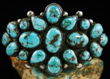 Calvin Martinez Rare Gem Grade Dry Creek Turquoise Ingot Cluster Bracelet