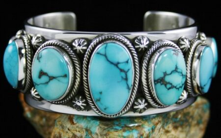 Ned Nez Rare Gem Grade Blue Moon Turquoise Row Bracelet