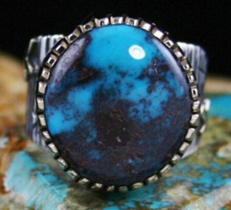 Kee Yazzie Rare Gem Grade Bisbee Turquoise Solid 14K Gold Over Sterling Silver Ring