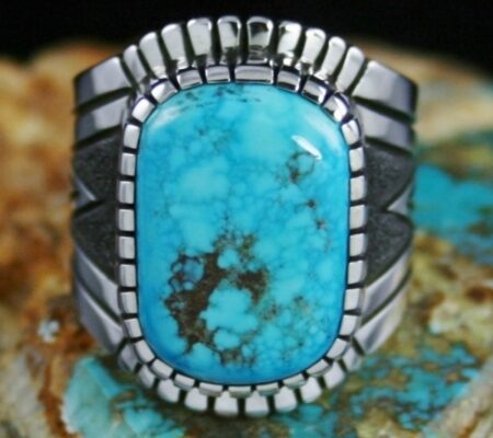 Alton Bedonie Rare High Grade Morenci Spiderweb Turquoise Ring