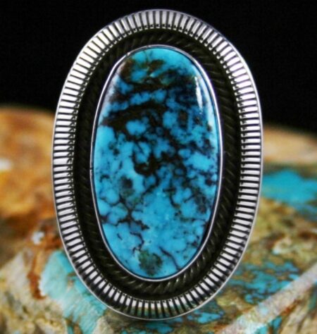 Ned Nez Rare Gem Grade Apache Blue Turquoise Shadowbox Design Ring