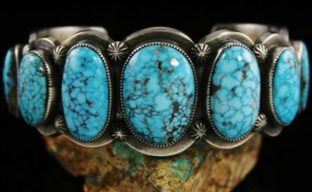 Sammie Kescoli Begay Rare Gem Grade Kingman Spiderweb Turquoise Ingot Coin Silver Row Bracelet