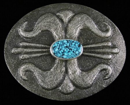 Lee Begay Rare Gem Grade Black Web Kingman Turquoise Tufa Cast Belt Buckle